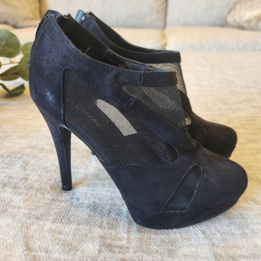 Le Chateau Gothic Sexy Black Mesh Suede Platform Pumps Heels